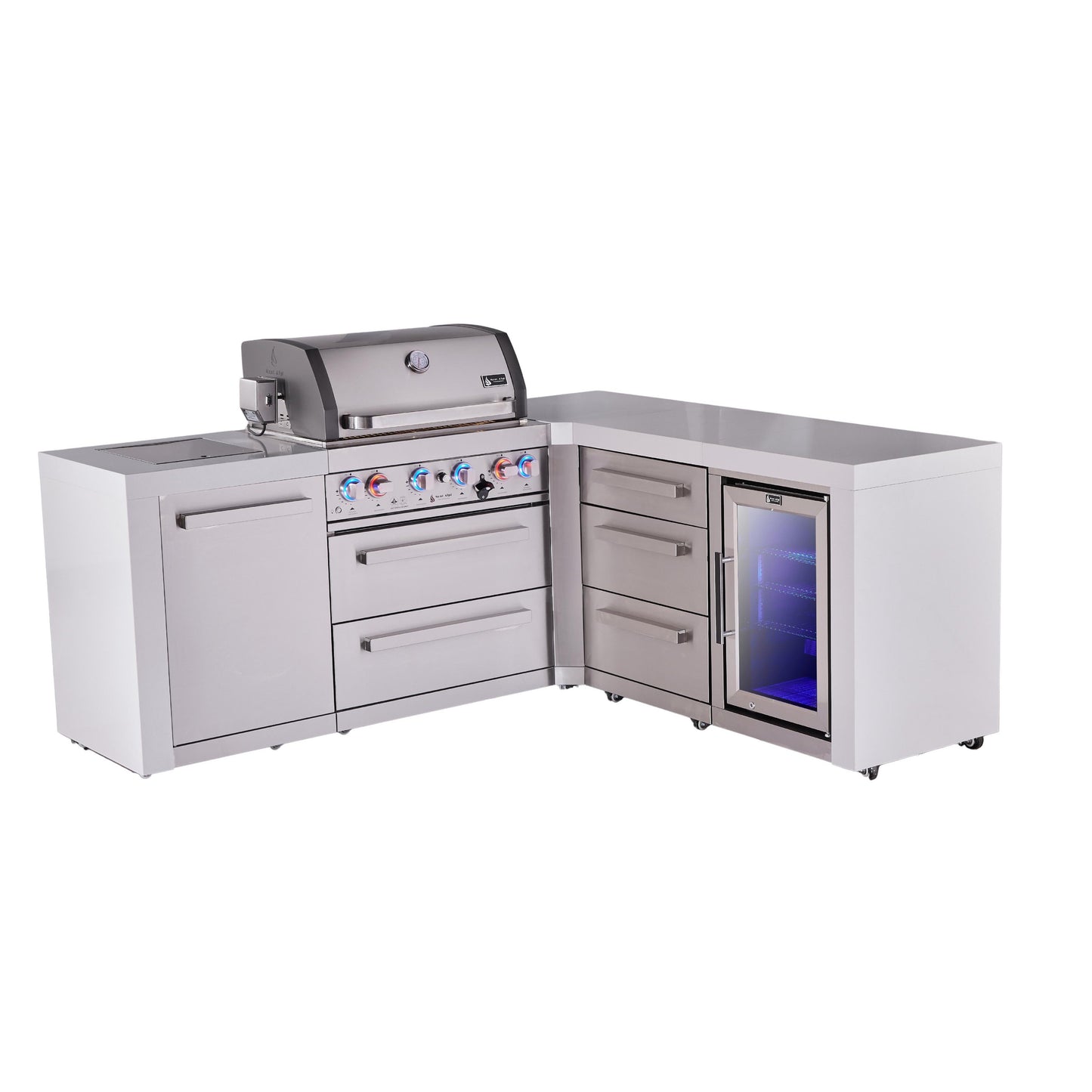 Mont Alpi 400 Deluxe BBQ Grill Island with L-Shape, Extra Drawer Storage & Fridge - MAi400-D90FCDR