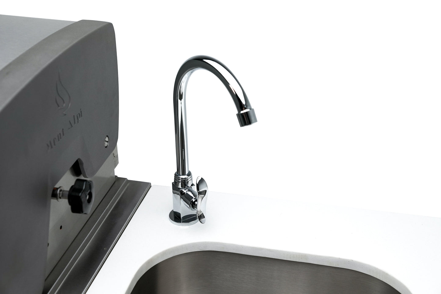 Mont Alpi 400 Deluxe BBQ Grill Island with Beverage Center, Kamado Module & Extra Storage - MAi400-DBEVKAMXL