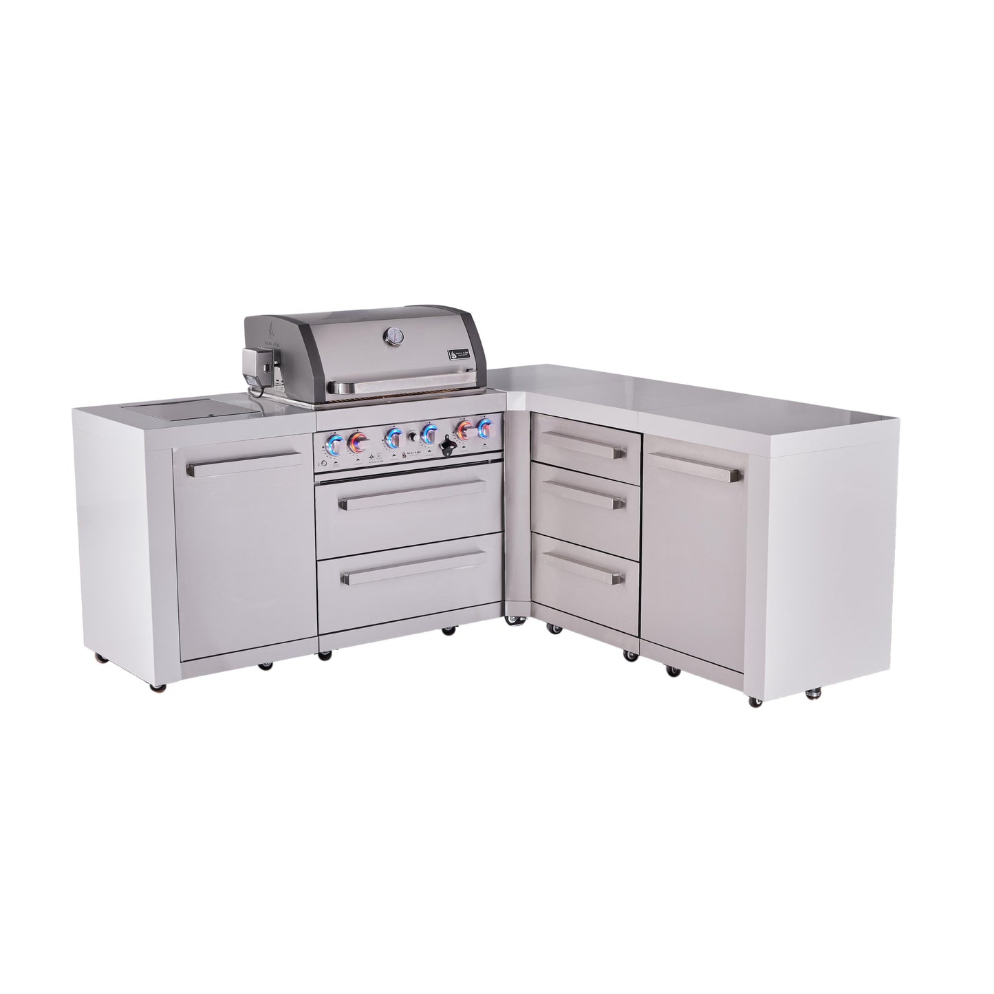 Mont Alpi 400 Deluxe BBQ Grill Island with L-Shape & Extra Drawer Storage - MAi400-D90DR