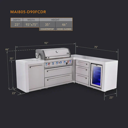 Mont Alpi 400 Deluxe BBQ Grill Island with L-Shape, Extra Drawer Storage & Fridge - MAi400-D90FCDR