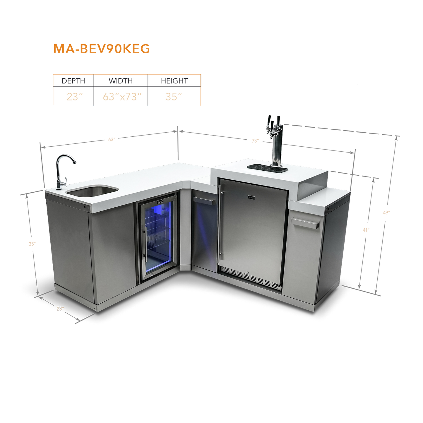 Mont Alpi Beverage Center with 90 Degree Corner and Kegerator - MA-BEV90KEG