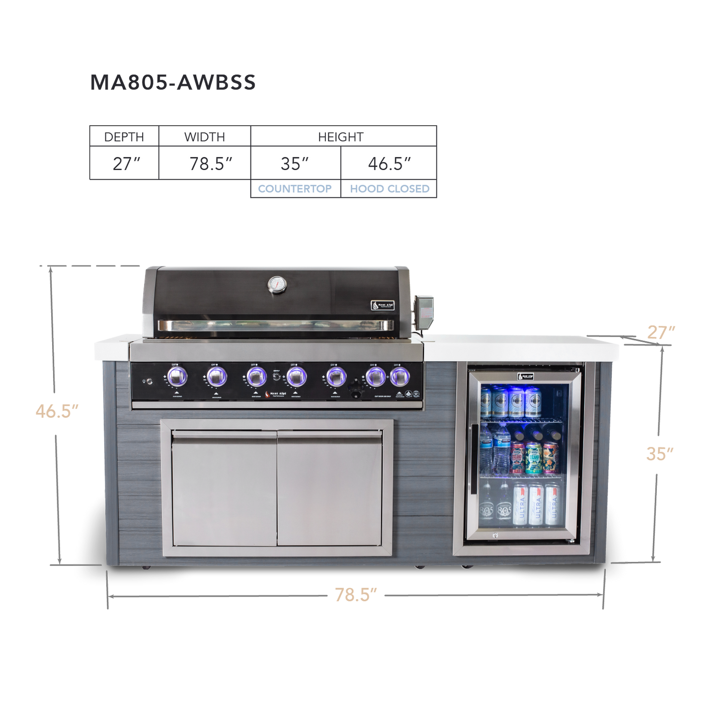 Mont Alpi Artwood 6-Burner Black Stainless Steel BBQ Grill Island - MA805-AWBSS