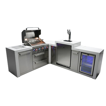 Mont Alpi 400 Deluxe BBQ Grill Island with L-Shape, Kegerator & Fridge Cabinet - MAi400-D90KEGFC