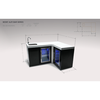 Mont Alpi Black Stainless Steel Beverage Center with 90 Degree Corner and Fridge Cabinet - MA-BEVBSS90C