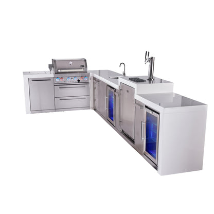 Mont Alpi 400 Deluxe BBQ Grill Island with L-Shape, Beverage Center, Kegerator, Extra Storage & Fridge - MAi400-D90KEGBEVFCXL