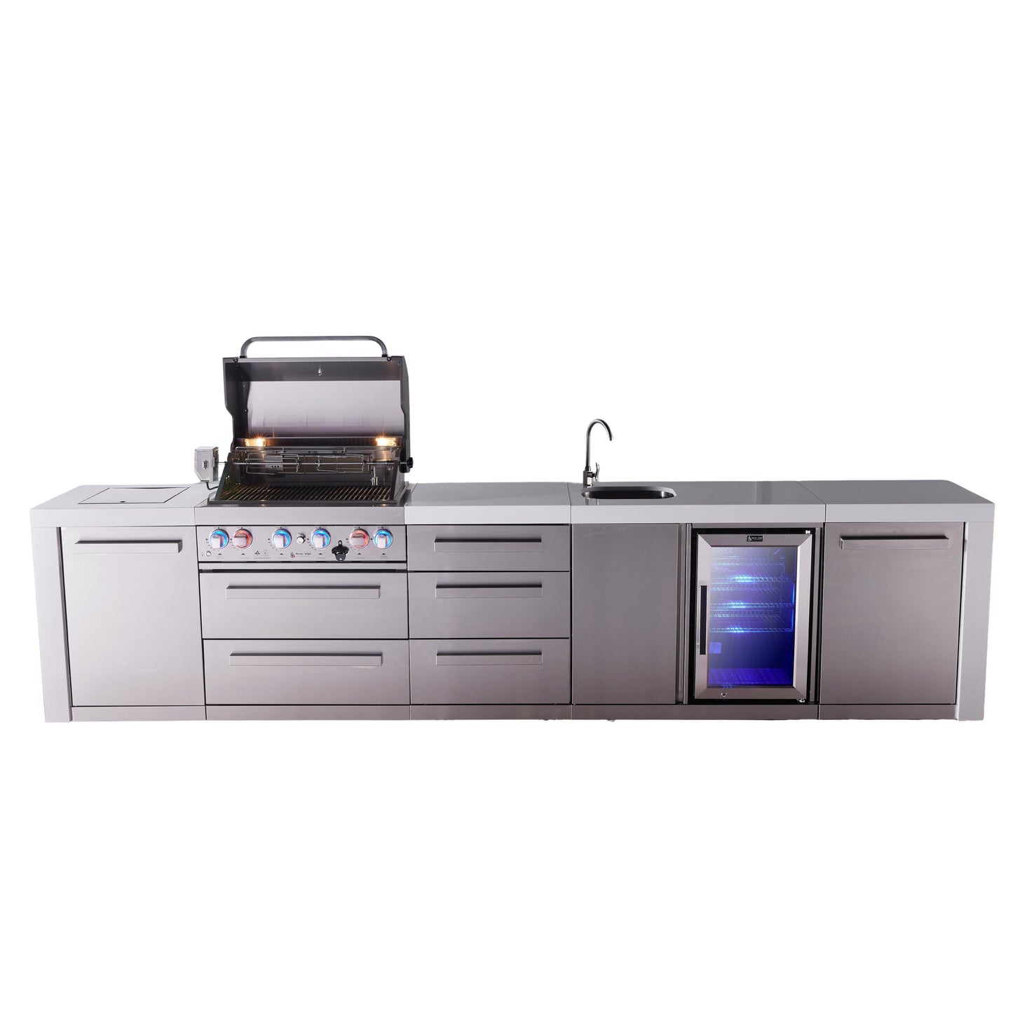 Mont Alpi 400 Deluxe BBQ Grill Island with Beverage Center & Extra Drawer Storage - MAi400-DBEVDR