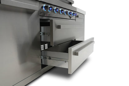 Mont Alpi 400 Deluxe BBQ Grill Island with Beverage Center, Kegerator, Kamado Module, Extra Storage & Fridge - MAi400-DKEGBEVFCKAMXL