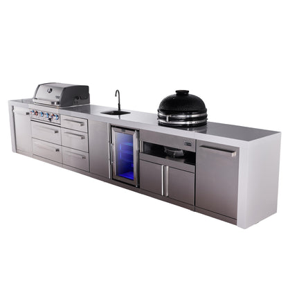 Mont Alpi 400 Deluxe BBQ Grill Island with Beverage Center, Kamado & Extra Drawer Storage - MAi400-DBEVKAMDR