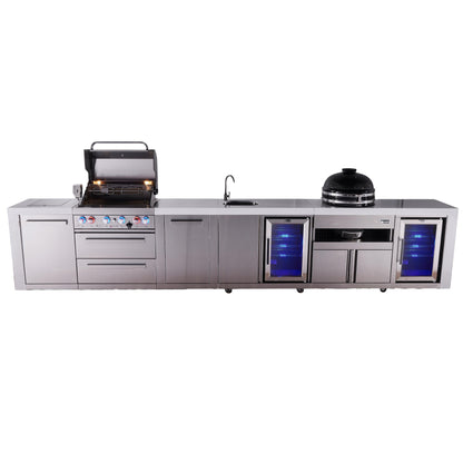 Mont Alpi 400 Deluxe BBQ Grill Island with Beverage Center, Kamado Module, Extra Storage & Fridge - MAi400-DBEVFCKAMXL