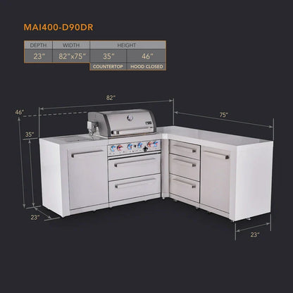 Mont Alpi 400 Deluxe BBQ Grill Island with L-Shape & Extra Drawer Storage - MAi400-D90DR