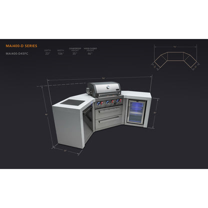 Mont Alpi 400 Deluxe BBQ Grill Island with V-Shape & Fridge Cabinet - MAi400-D45FC