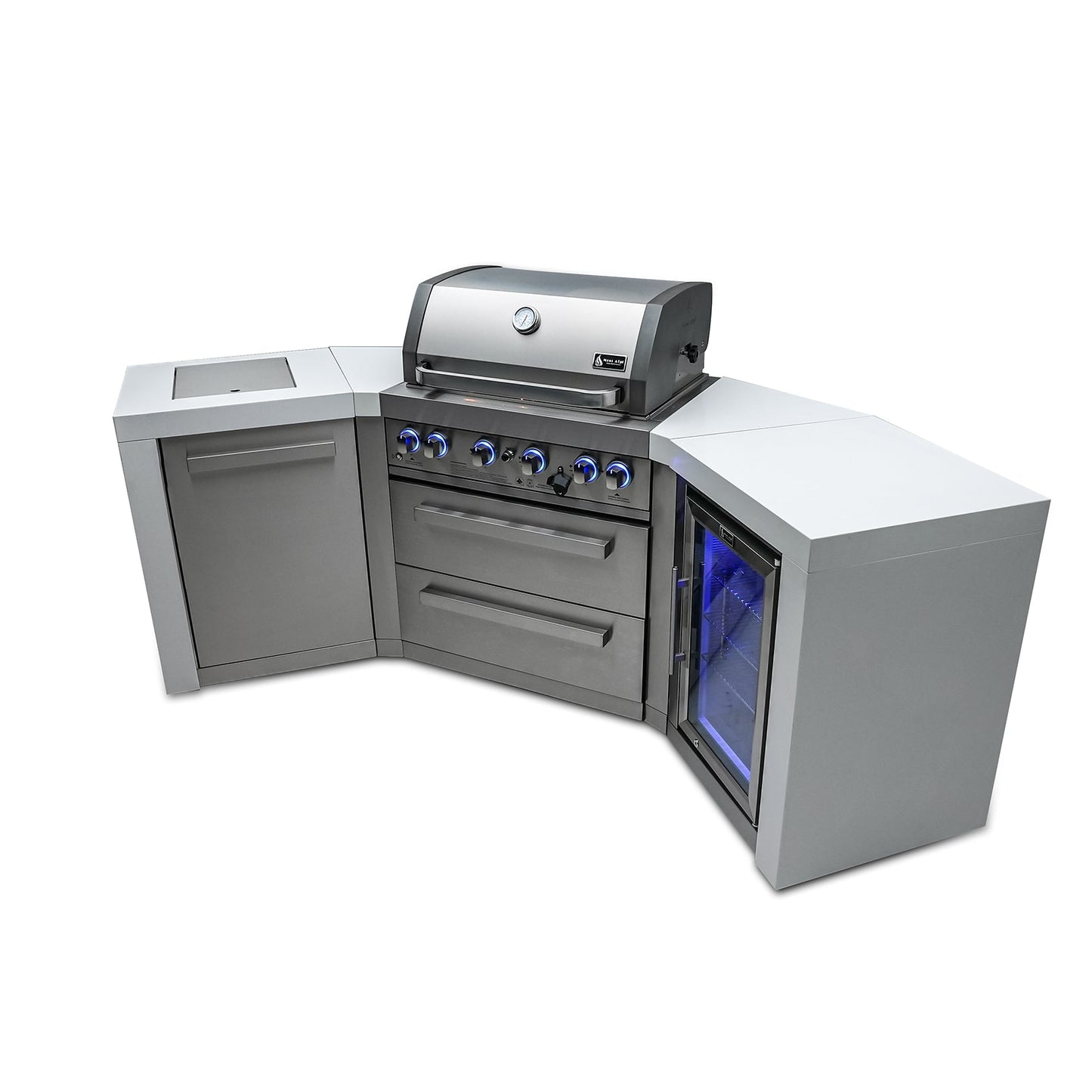 Mont Alpi 400 Deluxe BBQ Grill Island with V-Shape & Fridge Cabinet - MAi400-D45FC