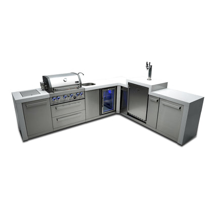Mont Alpi 400 Deluxe BBQ Grill Island with L-Shape, Kegerator & Beverage Center - MAI400-D90KEGBEV