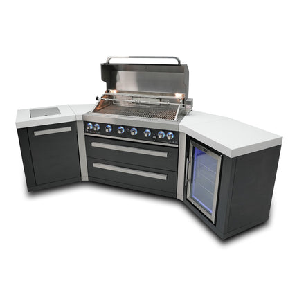 Mont Alpi 805 Black Stainless Steel BBQ Grill Island with V-Shape & Fridge - MAi805-BSS45FC