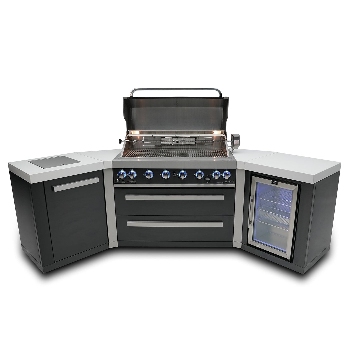 Mont Alpi 805 Black Stainless Steel BBQ Grill Island with V-Shape & Fridge - MAi805-BSS45FC