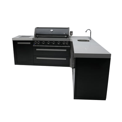 Mont Alpi 805 Black Stainless Steel BBQ Grill Island with L-Shape & Beverage Center - MAi805-BSS90BEV