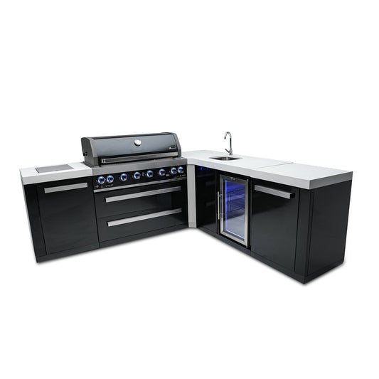 Mont Alpi 805 Black Stainless Steel BBQ Grill Island with L-Shape & Beverage Center - MAi805-BSS90BEV