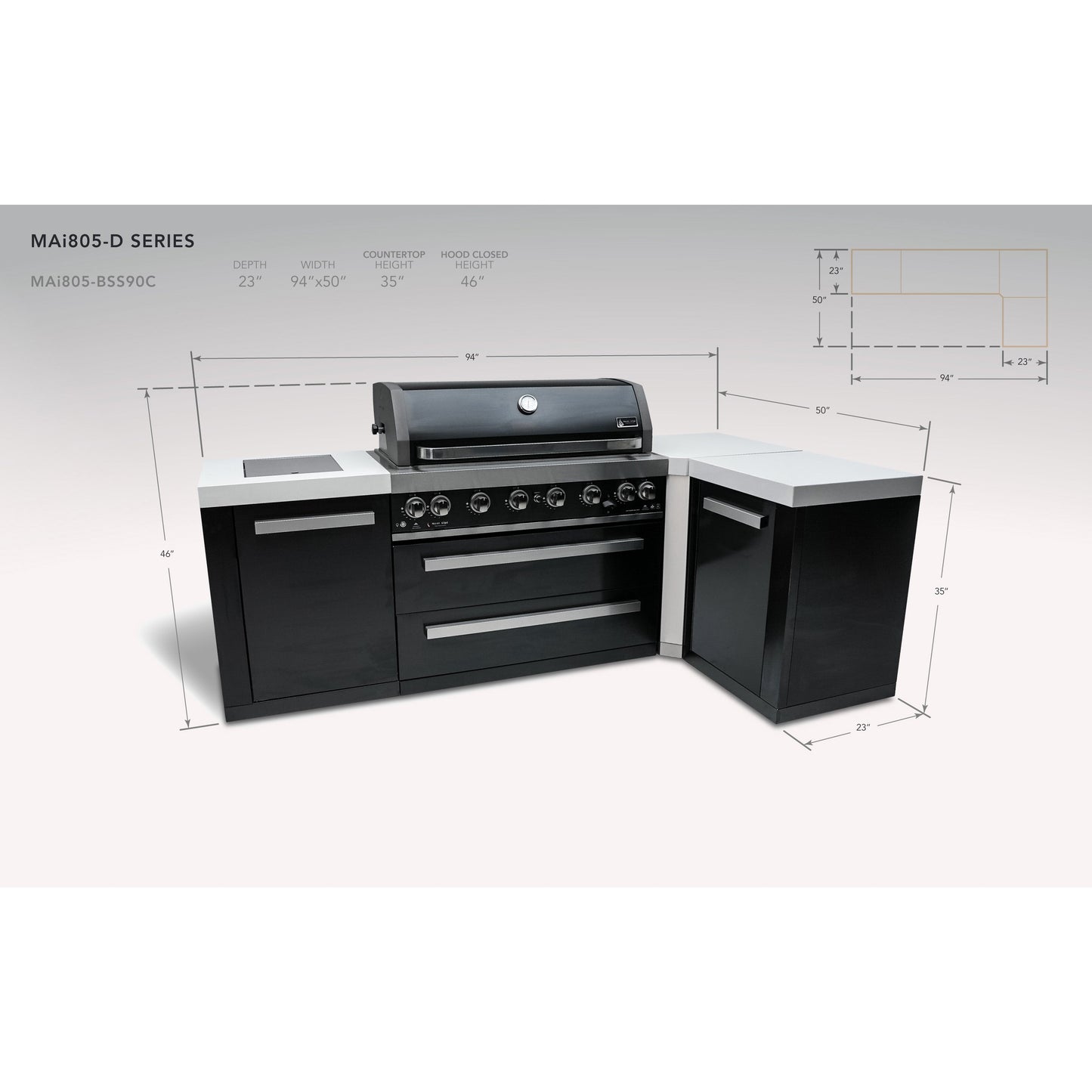Mont Alpi 805 Black Stainless Steel BBQ Grill Island with L-Shape - MAi805-BSS90C