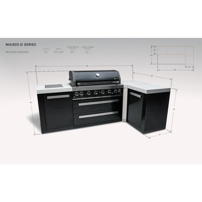 Mont Alpi 805 Black Stainless Steel BBQ Grill Island with L-Shape - MAi805-BSS90C