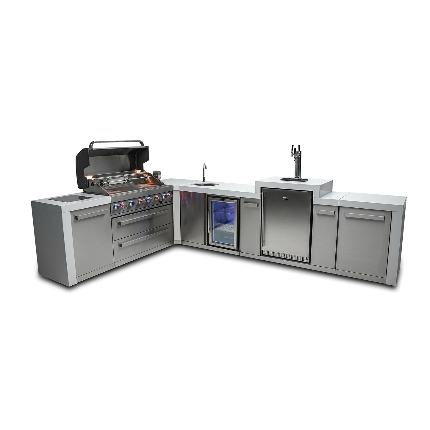Mont Alpi 805 Deluxe BBQ Grill Island with L-Shape, Kegerator & Beverage Center - MAi805-D90KEGBEV