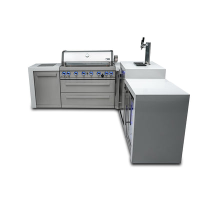 Mont Alpi 805 Deluxe BBQ Grill Island with L-Shape, Kegerator & Fridge Cabinet - MAi805-D90KEGFC