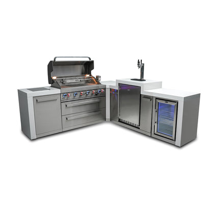 Mont Alpi 805 Deluxe BBQ Grill Island with L-Shape, Kegerator & Fridge Cabinet - MAi805-D90KEGFC