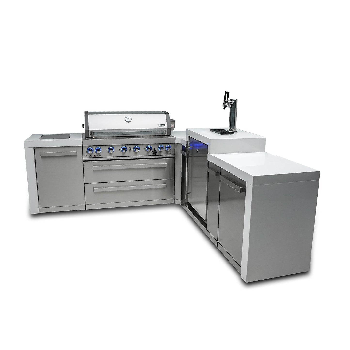 Mont Alpi 805 Deluxe BBQ Grill Island with L-Shape & Kegerator - MAi805-D90KEG