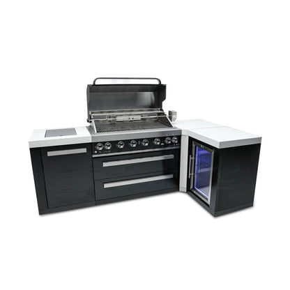Mont Alpi 805 Black Stainless Steel BBQ Grill Island with L-Shape & Fridge Cabinet - MAi805-BSS90FC