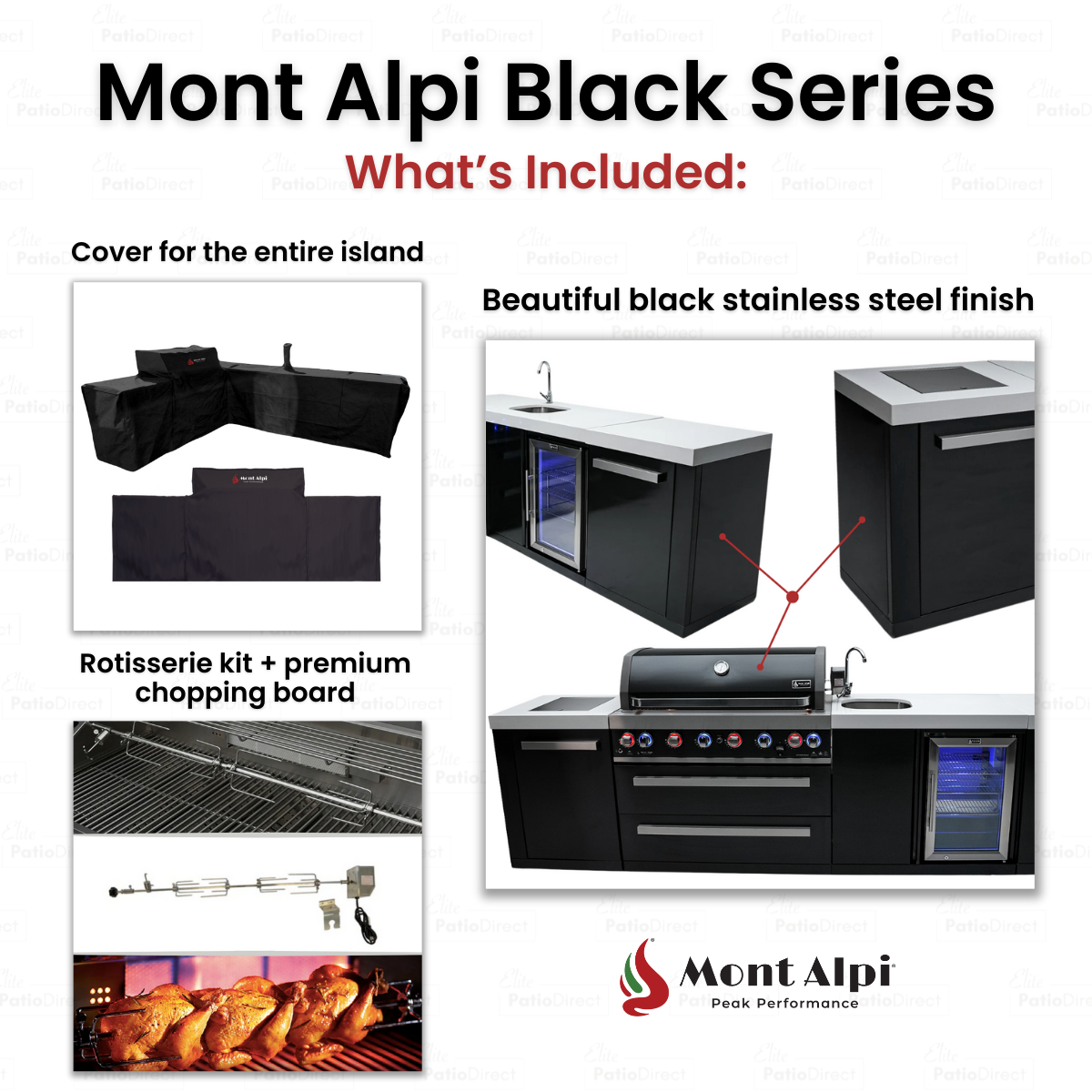Mont Alpi 805 Black Stainless Steel BBQ Grill Island with Beverage Center & Extra Storage - MAi805-BSSBEVXL