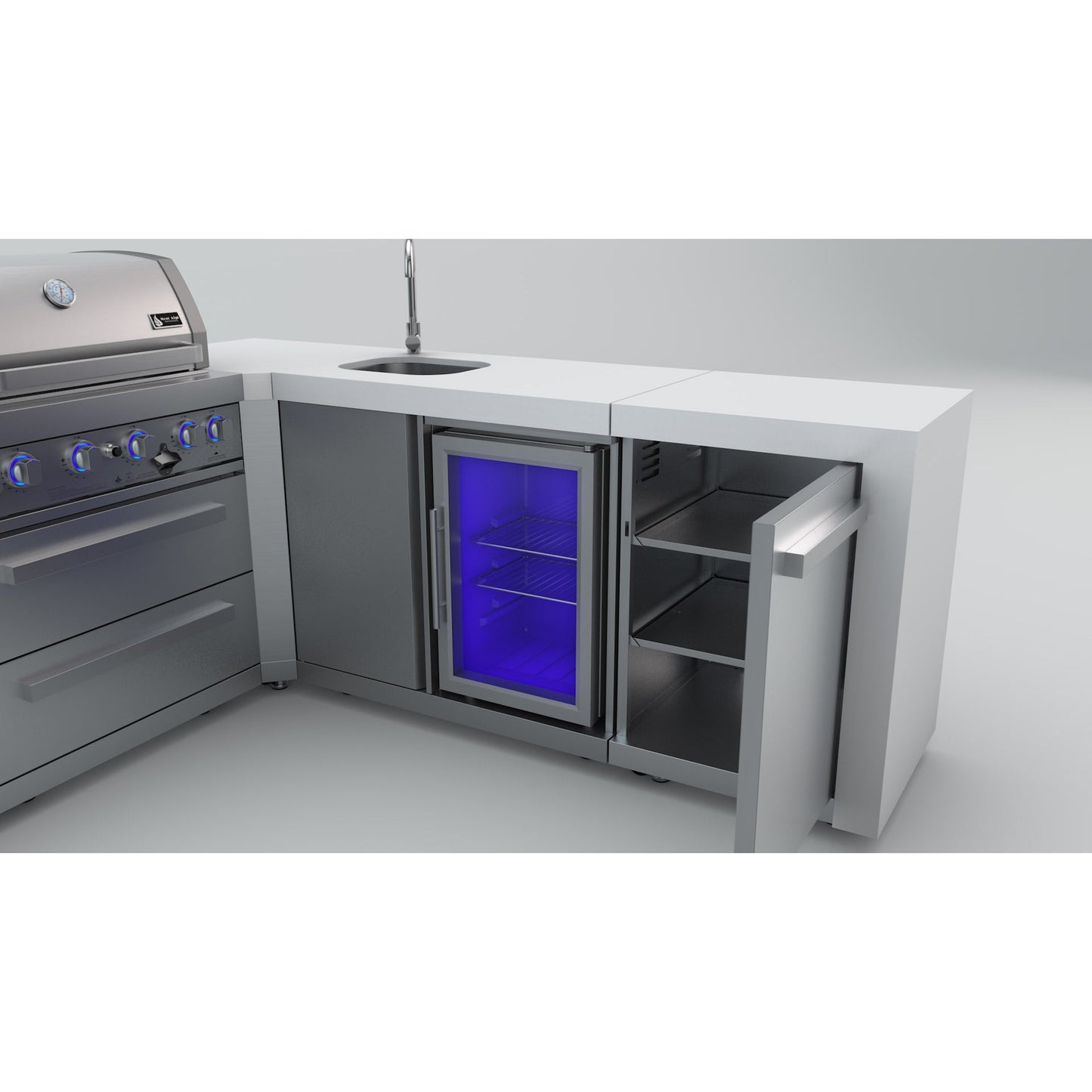 Mont Alpi 400 Deluxe BBQ Grill Island with L-Shape & Beverage Center - MAi400-D90BEV