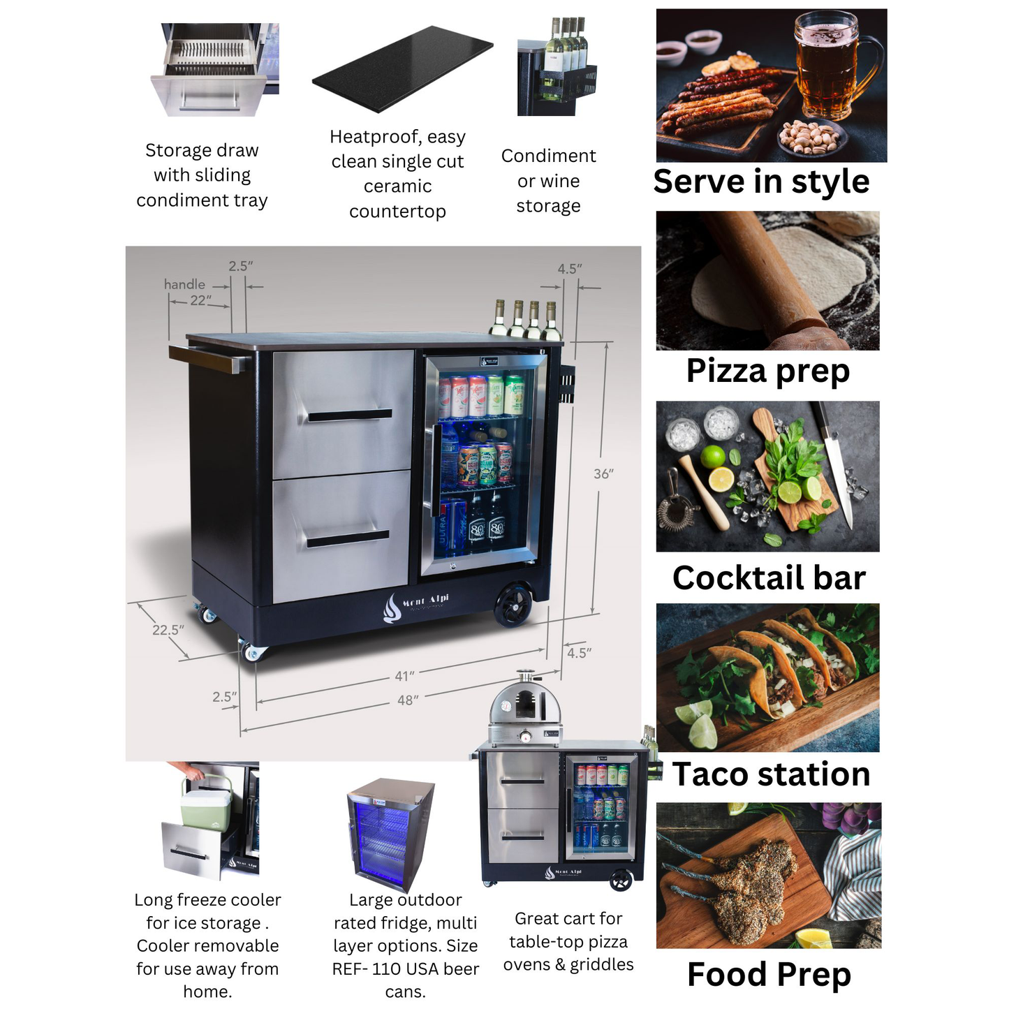 Mont Alpi Mobile Outdoor Prep Center & Bar Cart - MAPCL