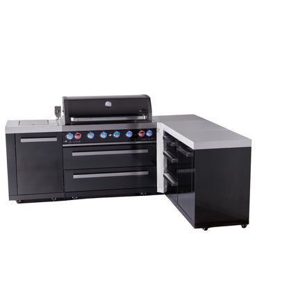 Mont Alpi 805 Black Stainless Steel BBQ Grill Island with L-Shape & Extra Drawer Storage - MAi805-BSS90DR (PREORDER - Est. Ship Date Dec 15)
