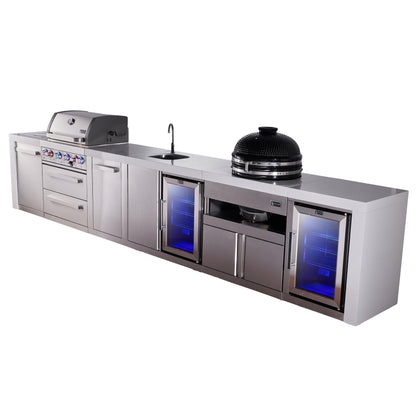 Mont Alpi 400 Deluxe BBQ Grill Island with Beverage Center, Kamado Module, Extra Storage & Fridge - MAi400-DBEVFCKAMXL