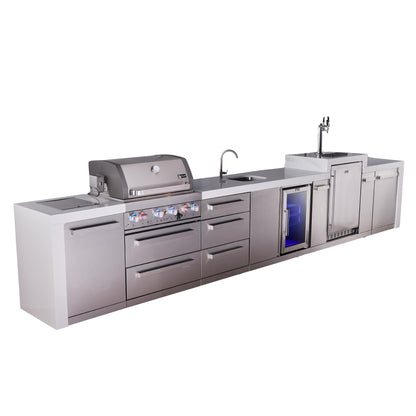 Mont Alpi 400 Deluxe BBQ Grill Island with Beverage Center, Kegerator & Extra Drawer Storage - MAi400-DKEGBEVDR