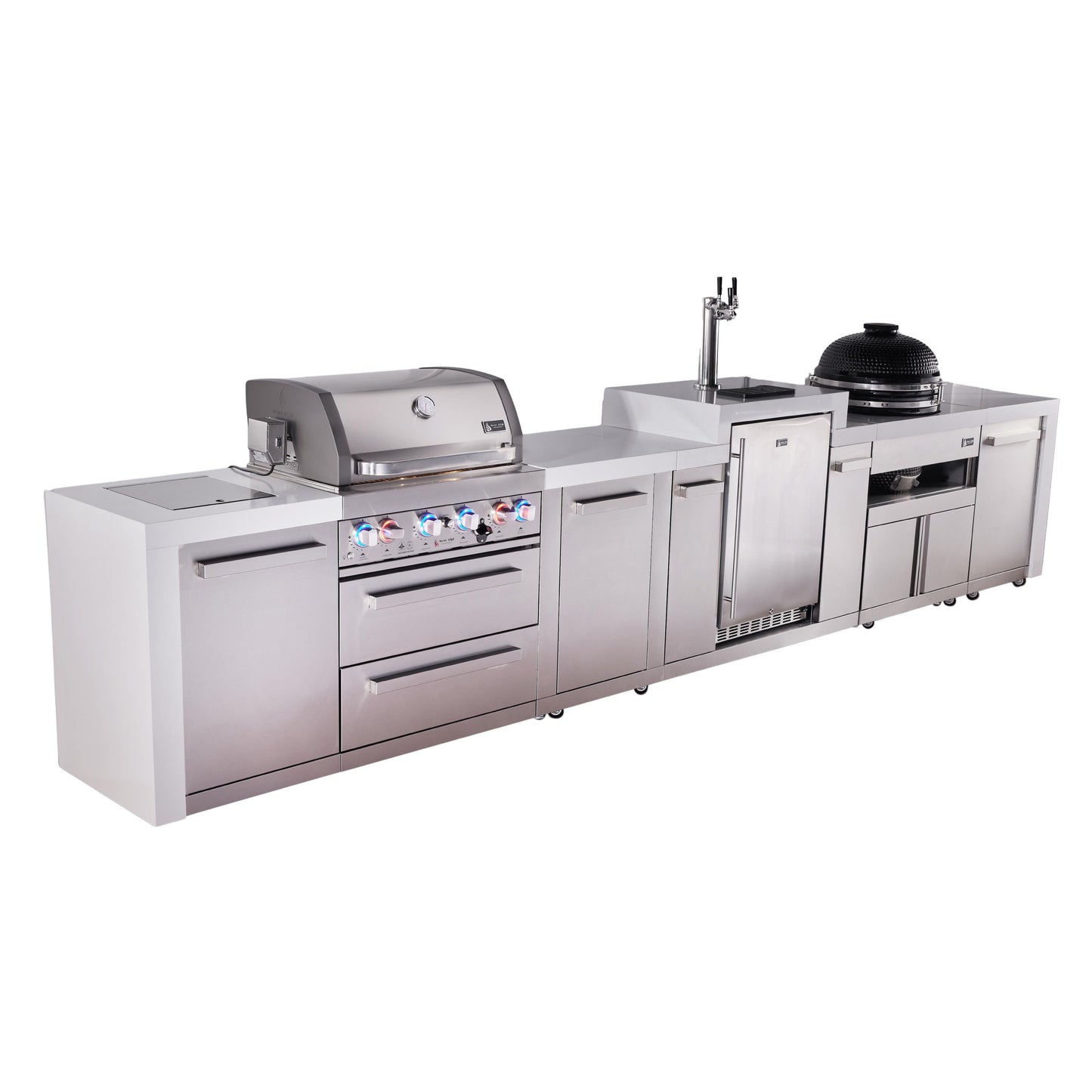 Mont Alpi 400 Deluxe BBQ Grill Island with Kegerator, Kamado Module & Extra Storage - MAi400D-DKEGKAMXL