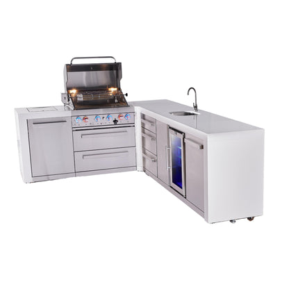 Mont Alpi 400 Deluxe BBQ Grill Island with L-Shape, Beverage Center & Extra Drawer Storage - MAi400-D90BEVDR