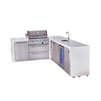 Mont Alpi 400 Deluxe BBQ Grill Island with L-Shape, Beverage Center & Extra Storage - MAi400-D90BEVXL
