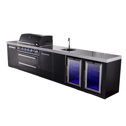 Mont Alpi 805 Black Stainless Steel BBQ Grill Island with Beverage Center, Extra Storage & Fridge - MAi805-BSSBEVFCXL