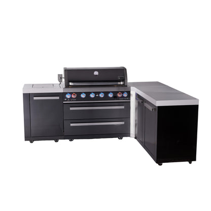 Mont Alpi 805 Black Stainless Steel BBQ Grill Island with L-Shape & Extra Storage - MAi805-BSS90XL