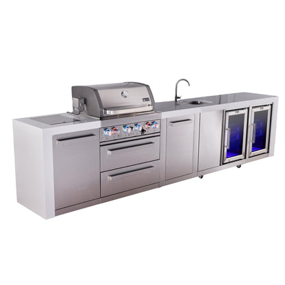 Mont Alpi 400 Deluxe BBQ Grill Island with Beverage Center, Extra Storage & Fridge - MAi400-DBEVFCXL
