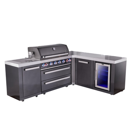 Mont Alpi 805 Black Stainless Steel BBQ Grill Island with L-Shape, Extra Storage & Fridge - MAi805-BSS90FCXL