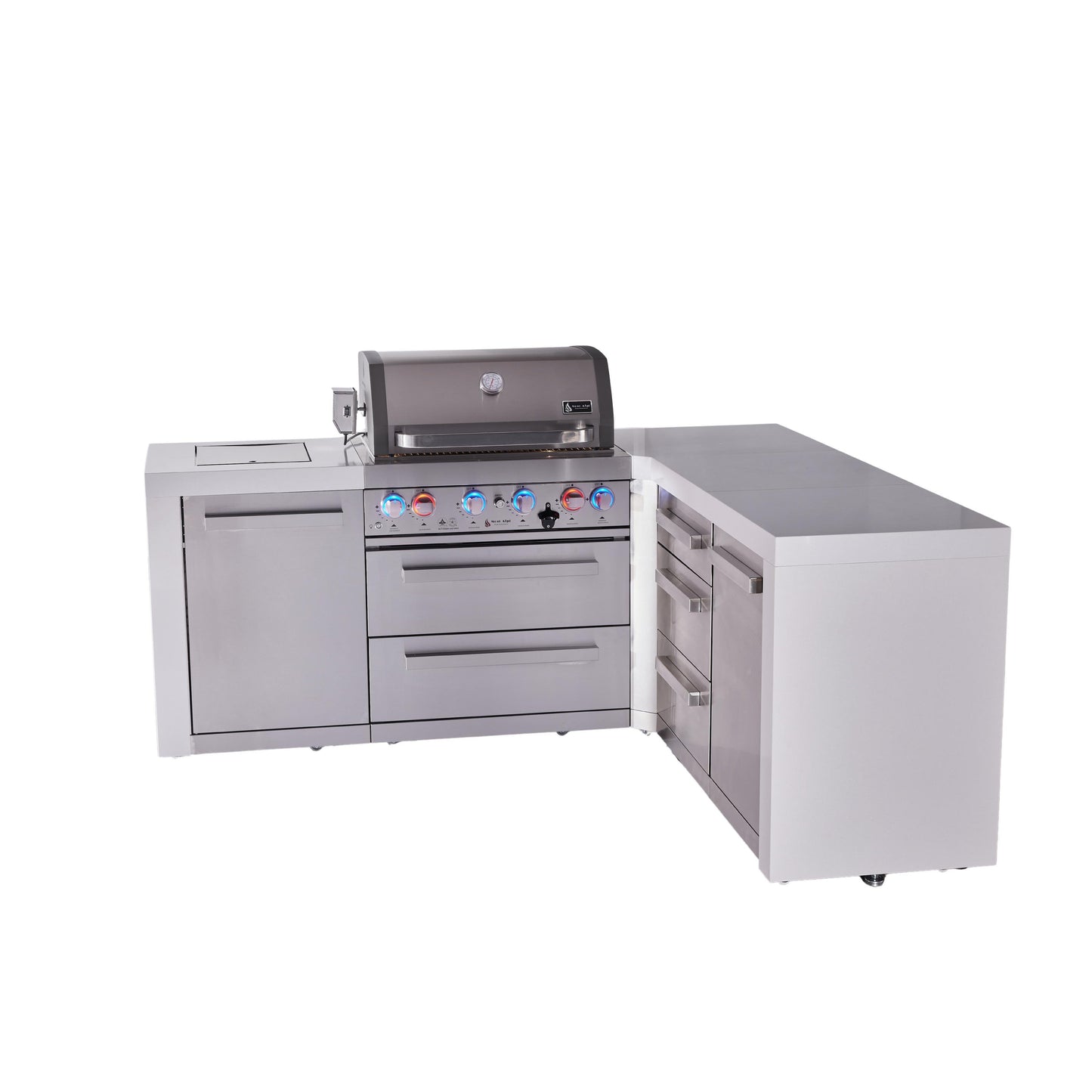 Mont Alpi 400 Deluxe BBQ Grill Island with L-Shape & Extra Drawer Storage - MAi400-D90DR