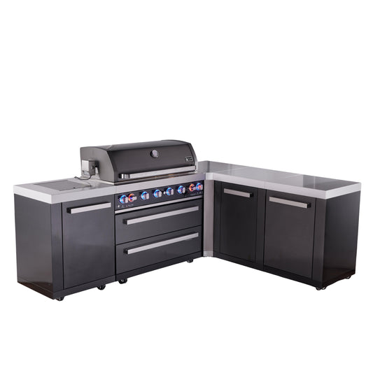 Mont Alpi 805 Black Stainless Steel BBQ Grill Island with L-Shape & Extra Storage - MAi805-BSS90XL